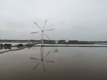 Reflection of wind turbine in water