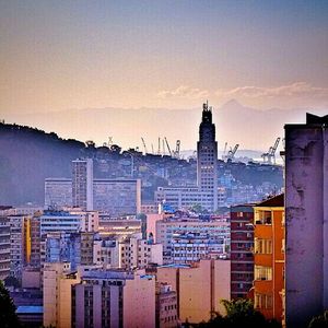 Skyscrapers at sunset