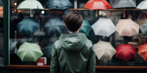 Rear view of woman with umbrella