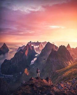 Scenic view of mountains against sky during sunset