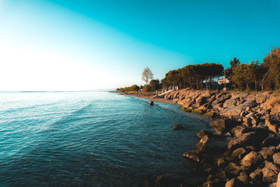 Scenic view of sea against clear sky