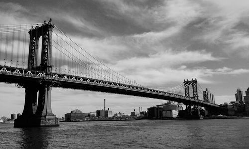 Low angle view of suspension bridge over river