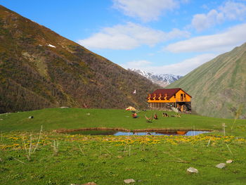 Scenic view of field and mountains against sky in georgia 