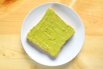 High angle view of dessert in plate on table