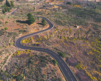 High angle view of car moving on road