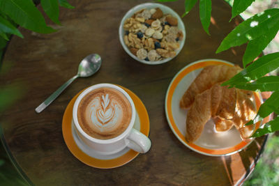 High angle view of coffee on table