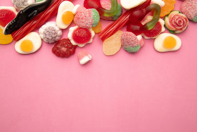 High angle view of multi colored candies