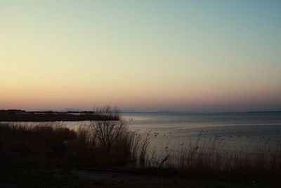 Scenic view of sea against sky during sunset