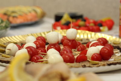 Close-up of strawberries in plate on table