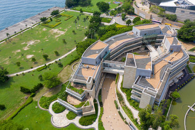 High angle view of buildings in city