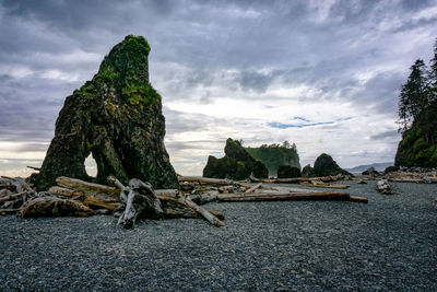 View of rocks on rock against sky