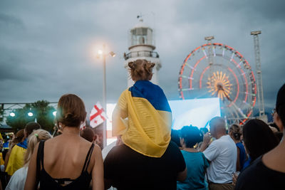 Ukraine's independence day. anti-war rally in georgia. national symbols, ukrainian flag. refugees.