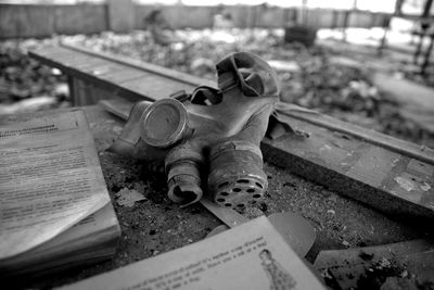 Close-up of objects on footpath