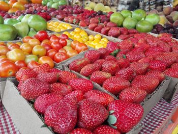 High angle view of fruits for sale in market