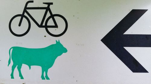Close-up of a bicycle sign on wall