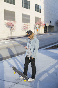 Young man skateboarding.