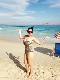 High angle view of woman on beach