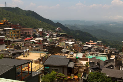 High angle view of townscape against sky