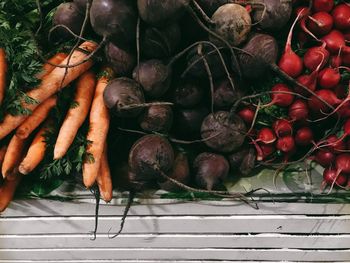 High angle view of vegetables for sale