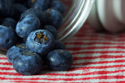 Close-up of blueberries on table