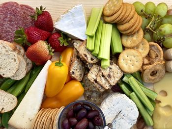 High angle view of various vegetables on table