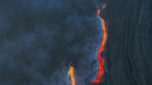 Lava flow on the erupting volcano etna -sicily,  view from above