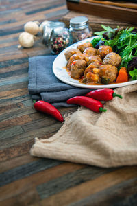 High angle view of food on table