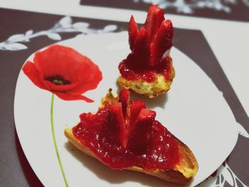 Close-up of cake served on plate