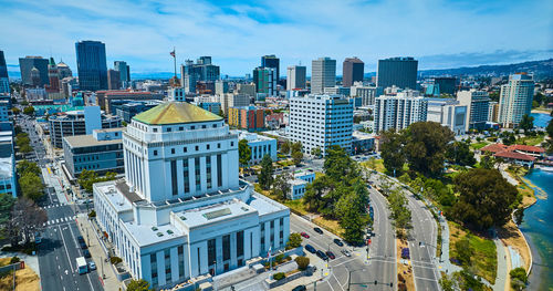 High angle view of buildings in city