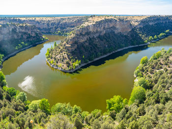 High angle view of river amidst trees