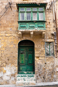 Low angle view of closed door of building