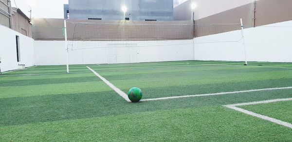 View of soccer ball on field
