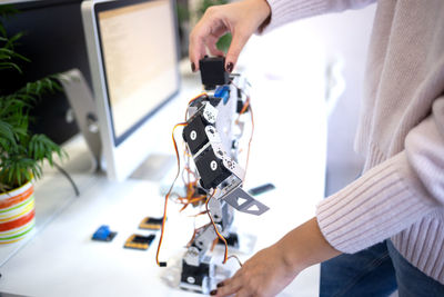 High angle view of man working