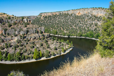 The canyon with the curves of the hoces of duraton river in segovia, spain