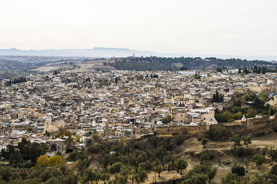 High angle view of town against sky