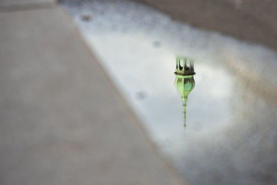 High angle view of glass bottle on wall