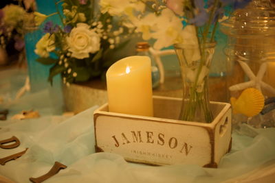 Close-up of drink served on table