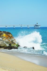 Scenic view of beach against clear sky