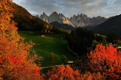 Scenic view of mountains against sky during autumn