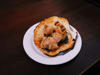 High angle view of bread in plate on table