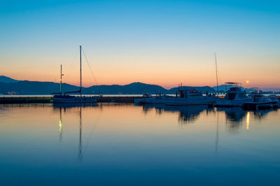 Scenic view of calm lake at sunset