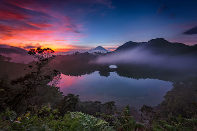 Scenic view of lake against sky during sunset