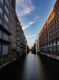 Canal amidst buildings against sky in city