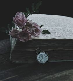 Close-up of roses in vase on table