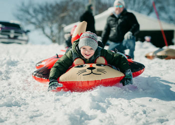 Cute girl playing in snow
