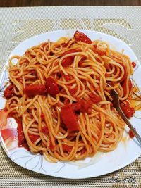 Close-up of noodles served in plate