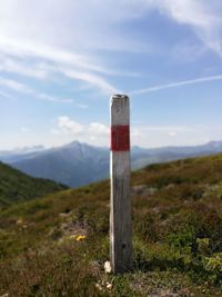 Built structure on landscape against sky