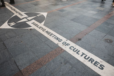 High angle view of road sign