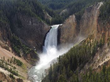Low angle view of lower falls at yellowstone national park