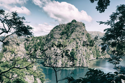 Scenic view of lake and trees against sky